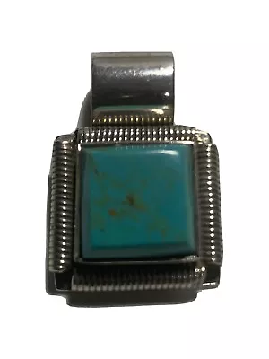 Turquoise Jewelry Sterling Silver 925 Mexico Necklace Pendant Slide Square  • $30