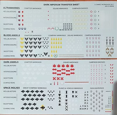 Space Marine Transfers Decals Sheet. Dark Imperium. Warhammer 40K • £4.75