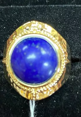 Vintage Antique Round Lapis Men's Gold Ring Size 10 1/2 Large Blue Gemstone • $32