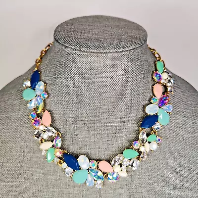 J. Crew Chunky Statement Rhinestone Blue Pink Beautiful Woman's Fashion Necklace • $29.99