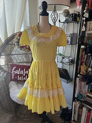 Vintage Kate Schorer 1970s Yellow Cottagecore Prairie Square Dance Dress • $60