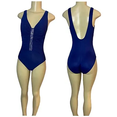 Miraclesuit Jewel Box Swimsuit  Marine Blue Swimming Foam Lined Slimming Size 10 • $64