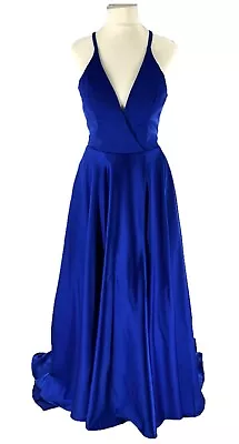 Royal Blue Long Prom Dress Size 6-8 Hidden Pockets Side Split Spaghetti Strap • £89