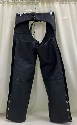 River Road Men Black Leather Motorcycle Riding Chaps - Size S • $14.99