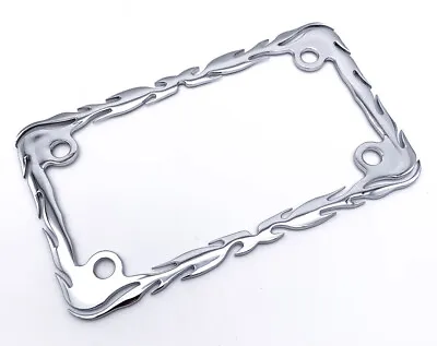 Chrome Flame Motorcycle License Plate Frame - Metal • $15.99