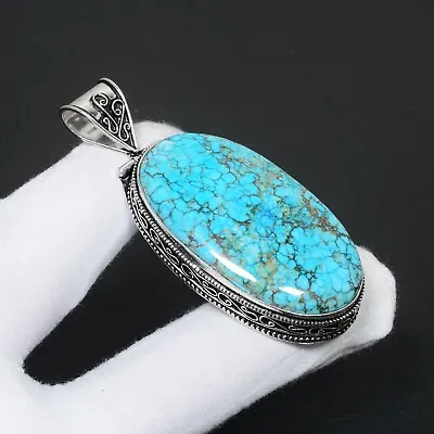 Tibetan Turquoise Natural Gemstone Pendant Handmade 925 Sterling Silver Pendant • $14.99