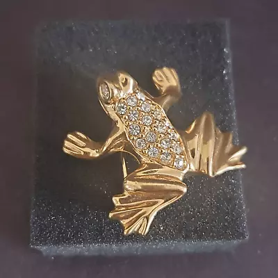 Vintage Swarovski Gold Plated Frog Brooch With Pave Crystals Signed S.A.L. • $28