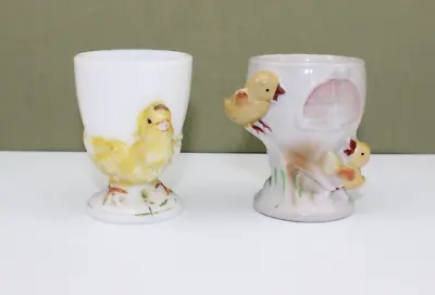 2 Vintage Egg Cups Baby Chicks - Glass Porcelain • $8.99