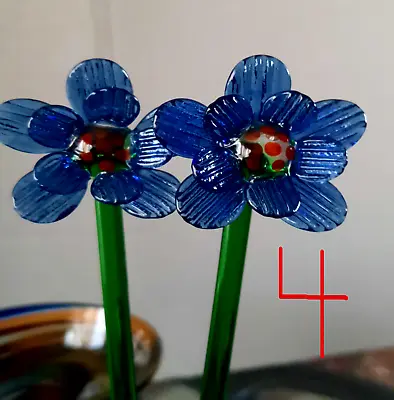 4 Art Glass Flower Venetian Figurine Murano Style #4 Cobalt Blue W Red Spots • $25