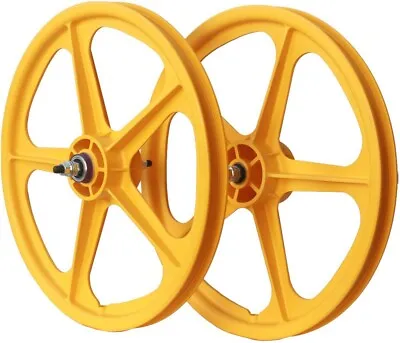 Skyway BMX 20  Tuff Wheels YELLOW Retro NEW Wheelset Sealed Bearings 3/8 Axles • $174.99