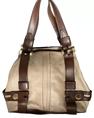 Michael Kors Soft Leather Harness Shoulder Bag Beige Brown Trim Great Condition • $74