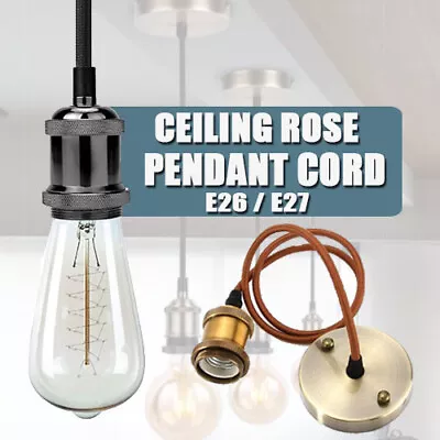 £7.79 • Buy E27 Light Fitting Ceiling Rose Cable Pendant Vintage Lamp Holder Bulb Fiting Kit