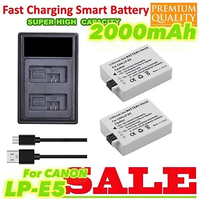 2× LP-E5 Battery For Canon EOS 1000D 450D 500D Rebel Xs Kiss X2 X3+ Dual Charger • $42.55