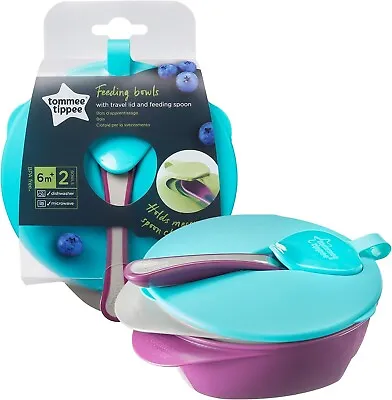 Tommee Tippee / Easy Scoop Feeding Bowls With Travel Lid And Spoon / Pack 2 • £8.29