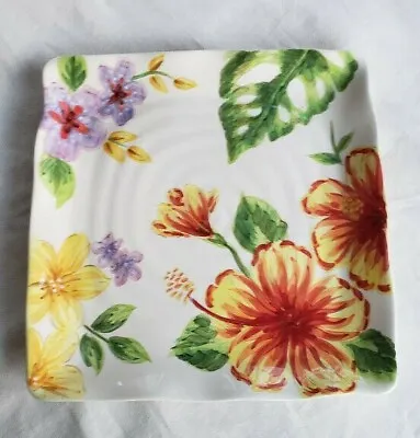 Maxcera Tropic Bright Square Dinner Plate - 11 Inch - EUC • $22