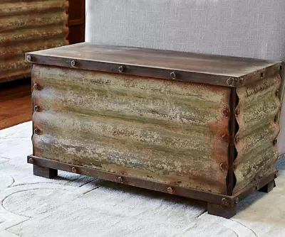 Rustic Metal Chest Trunk Solid Vintage Foot Bed Storage Bench Box Coffee Table   • $331.95