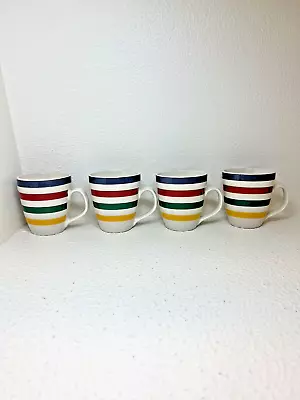 LL Bean Trapper Stripe Mug Cup Coffee Tea 16 Oz Stoneware Multicolor Lot Of 4 • $49.99