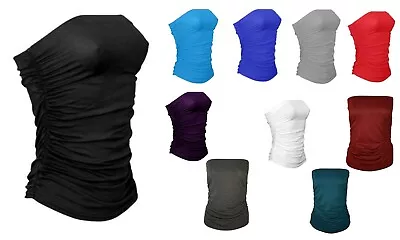 £6.49 • Buy New Women's Ladies Plain Strapless Ruched Sleeveless Boob Tube Bandeau Top 8-26