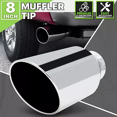 Chrome 15  Slant Exhaust Pipe Tail 4 Inlet 8 Outlet Muffler Digonal Cut Roll Tip • $42.99