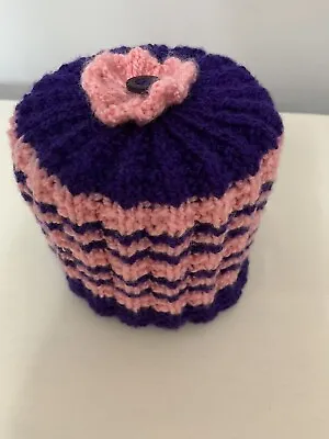 £6.50 • Buy Hand Knitted Toilet Roll Cover Spare Toilet Roll Holder Pink & Purple