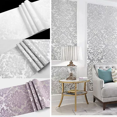 10M/Roll Elegant Luxury Damask Embossed Floral Textured Non-woven Wallpaper Home • £18.88