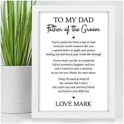 Father Of The Groom Gifts From Son Dad Thank You Wedding Day Print Poem Present • £4.95