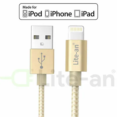 MFi Nylon Braided Charger Charging Cable For IPhone X Xs 8 7 IPad - 1.8M • £4.49