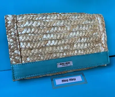 [Genuine Product] Miu Miu Novelty Straw Pouch Beige × Light Blue New Without Box • $58.50