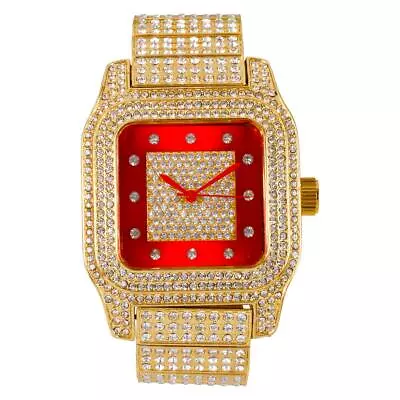 Techno Pave Men's Hip Hop Gold Plated Iced  Metal Band Watches 7697-107A • $34.95