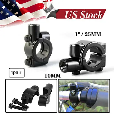 Black 1  25mm Motorcycle HandleBar 10mm Mirror Thread Mount Holder Clamp Adaptor • $4.99