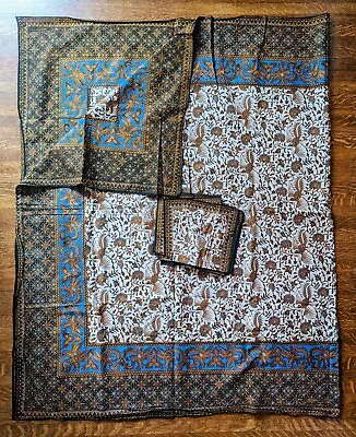 Brown White Blue Paisley Print Tablecloth  With 6 Napkins Large @82 X52  Rare • $12.99