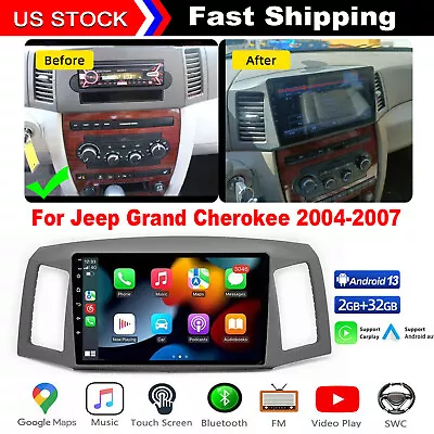 Android 13 Wifi Bt Carplay Radio Gps Fm Stereo For Jeep Grand Cherokee 2004-2007 • $150