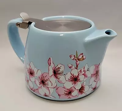 Albert Ceramic Tea Pot Steeper Metal Infuser Blue Pink Floral 4  Cherry Blossoms • $12.99