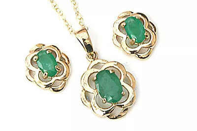 9ct Gold Emerald Pendant Necklace And Earrings Celtic Set Gift Boxed Made In UK • £154.99