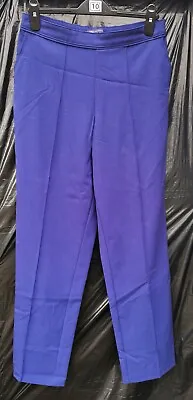 (M45) M&S Collection Womens Navy Trousers With Half Elastic Waist Sizes 8 To 12 • £5.99