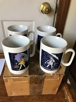 Vintage MORTON SALT Coffee Mugs Cups  When It Rains It Pours  Set Of (4)  • $32