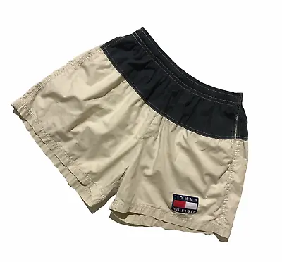 Mens Vintage TOMMY HILFIGER Beach Shorts Big Flag Logo Cotton Size L • $50