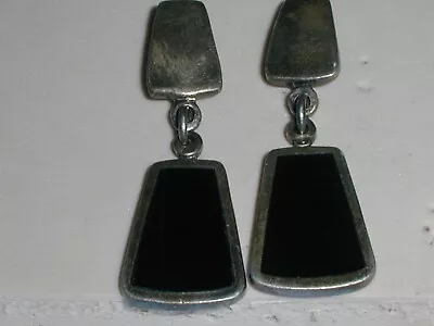 Rare- Bernice Goodspeed Vintage Mexican Sterling Black Onyx Mid Century Earrings • $69