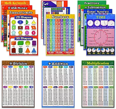 14 Pieces Educational Math Learning Posters - Educational Classroom Posters For • $12.93