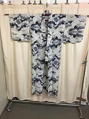 Japanese Vintage Kimono Cotton Yukata White Gray Traditional Height 57.08inch • £48.55