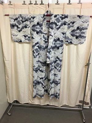 Japanese Vintage Kimono Cotton Yukata White Gray Traditional Height 57.08inch • £48.55
