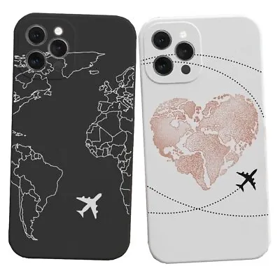 Cute World Map Travel Plane Candy Heart IPhone 11 12 13 14 Pro Max Cover Case • £8.81