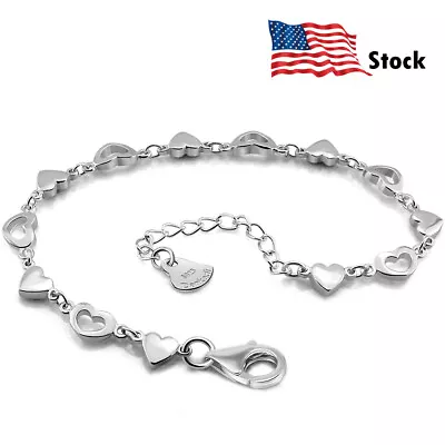 925 Sterling Silver 5mm Heart Chain Bracelet Lobster Clasp For Women Girls Teens • $22.98