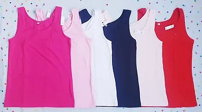 Women's Stretchy Plain Strappy Vest Ladies Tank Tops Cotton Camisole • £4.70