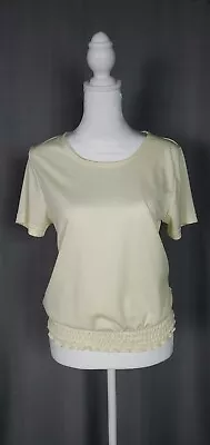 Vintage Womens Top Small  Cream Smocked Waist Pullover Short Sleeve Tee USA • $19.35