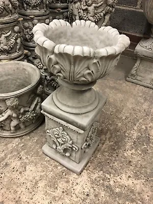 Small Tulip Planter Fancy Square Plinth Stone Garden Ornament Urn Pillar • £49.95