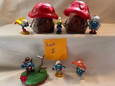 6 Vintage Miniature Smurfs  Figure Toys Plus 2 Houses 1980's • $55