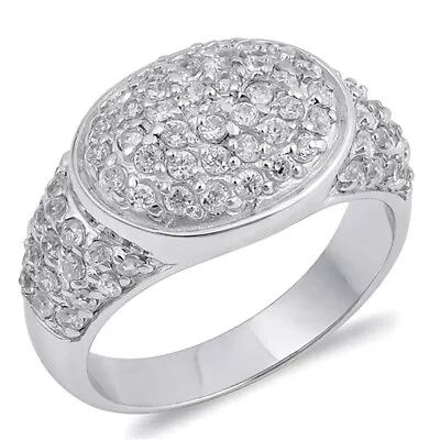 Oval White CZ Micro Pave Cluster Ring New .925 Sterling Silver Band Sizes 6-10 • $18.39