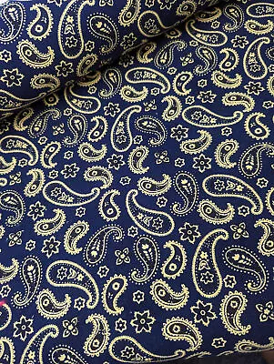 Paisley On Navy 100% Cotton Needlecord Fabric • £4.68