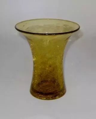 Handblown Amber Crackle Glass Vase 14.5 Cm High: Handblown: Polished Pontil • £10